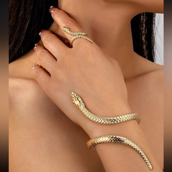 Anthropologie Serpenti Gold Snake Ring&Bracelet Set - Picture 3 of 4